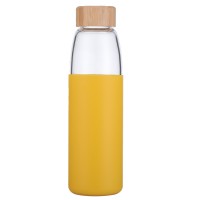 2020 New product 500ml empty glass drinking bottle bamboo lid