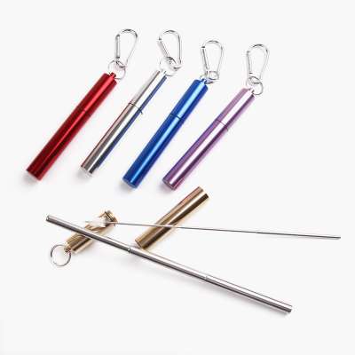 Collapsible Telescopic straw For Bottle Tumbler Customized Metal Drinking Straw With Cleaning Brush