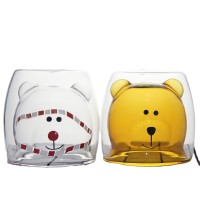 New product gift pyrex borosilicate handmade double wall glass bear shape cup