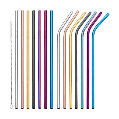 Straight Stainless Steel Cup Straw Golden Color Printed Metallic Straw