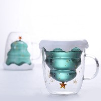 New product 250ml creative cute drinking coffee christmas tree glass cup