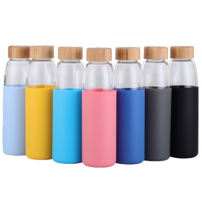 2020 New product 500ml glass water bottle bamboo lid