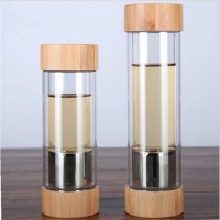 Portable leak-proof sport travel mug insulated glass water bottle with filter removable infuser